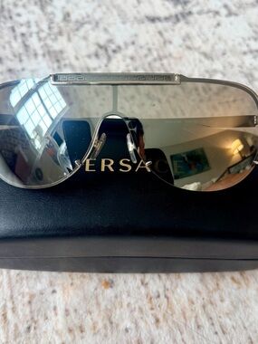 Versace Silver Mirrored Shield Sunglasses